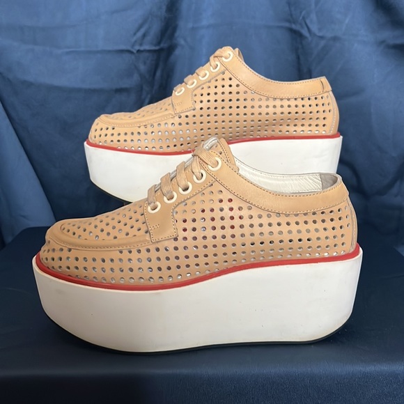 Jil sander Navy Platform Lace up Shoes size 9. Leather perforated shoe - Picture 4 of 8